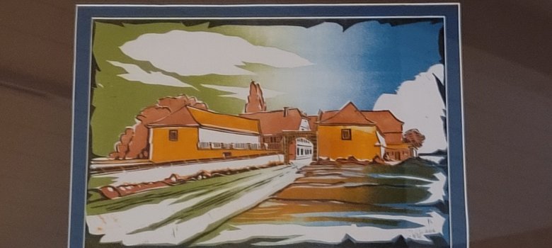 Bild der ehemaligen Mühle, ausgestellt bei der Ausstellung zur Mühle im Haus der Vereine.